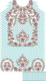 Download this beautiful rose neckline embroidery design featuring vibrant roses, leaves, and turquoise accents. Perfect for front necklines on kurtis and dresses. 352,403 stitches, multi-format