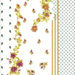 "Purple Floral Lattice Embroidery Design Preview – Yellow Purple Roses with Green Net Background for Kurti Panel"