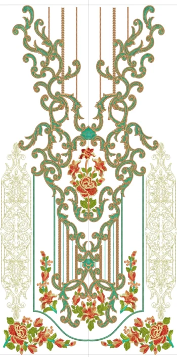 "Kurti Front Panel" Paisley Neckline Embroidery Design