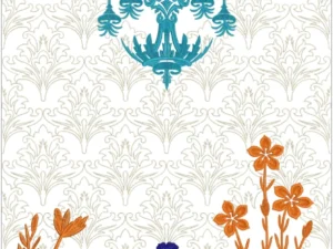 Wilcom EmbroideryStudio production worksheet for Pakistani dress front panel design (code EDGD P11). The symmetrical layout features a vibrant turquoise chandelier-like neckline motif with intricate floral drops hanging from the top center, transitioning downward to a lush multicolored floral garden border in shades of orange, pink, blue, green, purple, and yellow against a pale cream background. Includes 502,426 stitches, 29 color changes, dimensions of 1121.9 mm height by 555.2 mm width, and Tajima format.