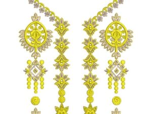 Ornate machine-embroidered neckline gala with dangling pendant motifs, circular medallions, intricate diamond patterns, and delicate floral borders for ethnic kurtas and dresses.