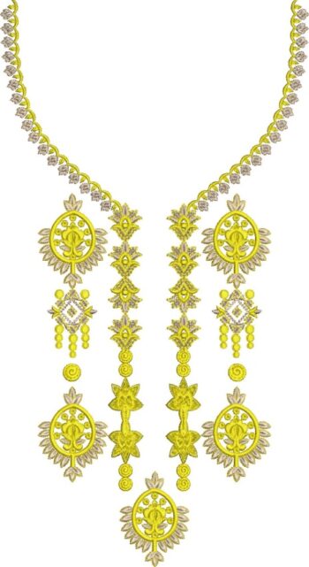 Ornate machine-embroidered neckline gala with dangling pendant motifs, circular medallions, intricate diamond patterns, and delicate floral borders for ethnic kurtas and dresses.
