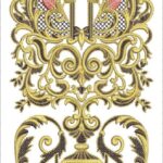 Luxurious machine-embroidered neckline gala with intricate netted mesh background, ornate baroque scrolls, floral medallions, geometric pendants, and symmetrical chain-like borders for ethnic kurtas.