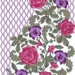 Beautiful machine-embroidered neckline gala with lush rose and flower clusters, leafy vines, wavy netted border, and cascading floral arrangement for ethnic kurtas and dresses.