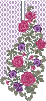 Beautiful machine-embroidered neckline gala with lush rose and flower clusters, leafy vines, wavy netted border, and cascading floral arrangement for ethnic kurtas and dresses.