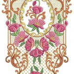 Exquisite machine-embroidered neckline gala with blooming poppy-like flowers, ornate swirling borders, central netted medallion frame, lush foliage, and elegant pendant extension for ethnic kurtas and dresses.