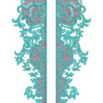 Elegant machine-embroidered neckline gala with intricate swirling baroque motifs, delicate netted mesh panels, ornate scrolling vines, and symmetrical pendant detail for ethnic kurtas and dresses.