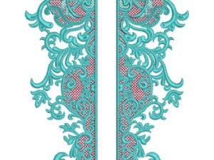 Elegant machine-embroidered neckline gala with intricate swirling baroque motifs, delicate netted mesh panels, ornate scrolling vines, and symmetrical pendant detail for ethnic kurtas and dresses.